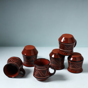 Brown - Khavda Pottery Terracotta Hand-painted Cups (Set of 6)