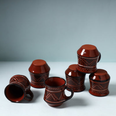 Brown - Khavda Pottery Terracotta Hand-painted Cups (Set of 6)