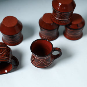 Brown - Khavda Pottery Terracotta Hand-painted Cups (Set of 6)