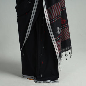 Black - Handloom Cotton Phulia Jamdani Saree with Tassels 127