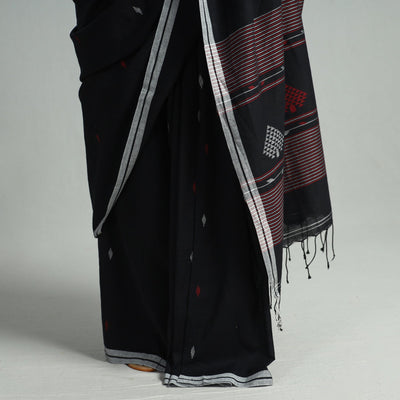 Black - Handloom Cotton Phulia Jamdani Saree with Tassels 127