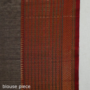 Brown - Dharwad Cotton Saree with Zari Border