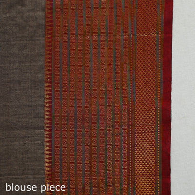 Brown - Dharwad Cotton Saree with Zari Border