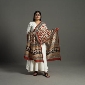 Beige - Block Print Chanderi Silk Bagru Dupatta 14