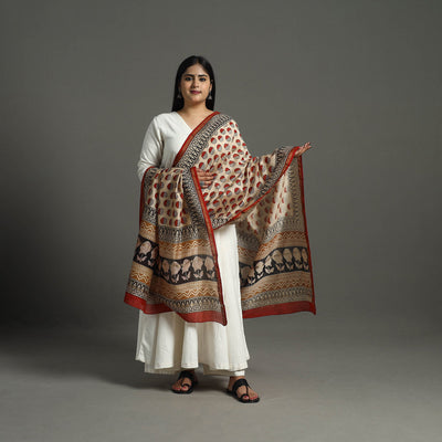 Beige - Block Print Chanderi Silk Bagru Dupatta 14