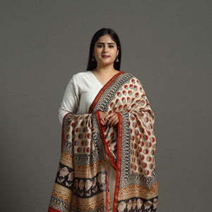 Beige - Block Print Chanderi Silk Bagru Dupatta 14