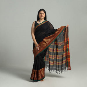 Black - Dharwad Cotton Saree with Zari Border