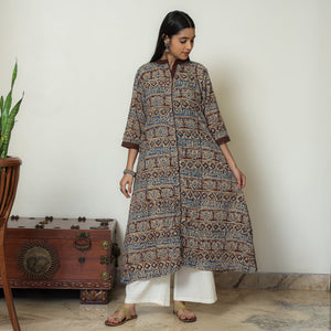 Brown - Kalamkari Hand Block Printed Cotton A-Line Kurta 05