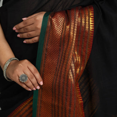 Black - Dharwad Cotton Saree with Zari Border