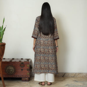 Brown - Kalamkari Hand Block Printed Cotton A-Line Kurta 05