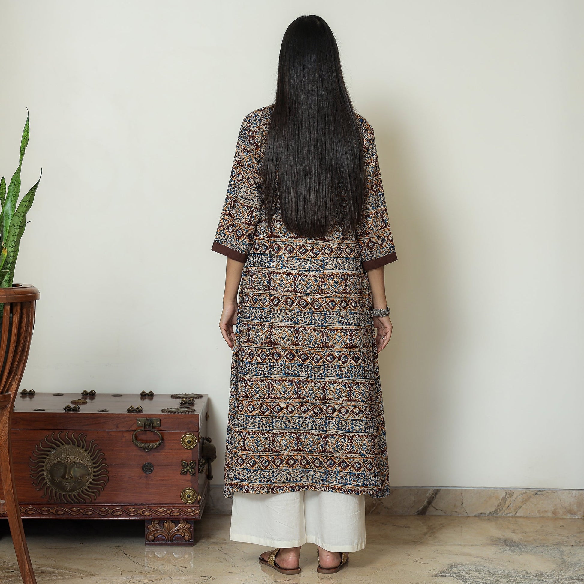 Brown - Kalamkari Hand Block Printed Cotton A-Line Kurta 05