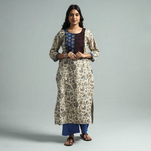 Beige - Pedana Kalamkari Block Printed Cotton Kurta with Palazzo Set