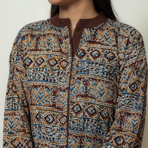 Brown - Kalamkari Hand Block Printed Cotton A-Line Kurta 05