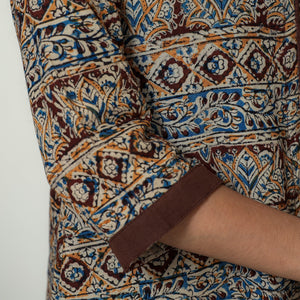 Brown - Kalamkari Hand Block Printed Cotton A-Line Kurta 05