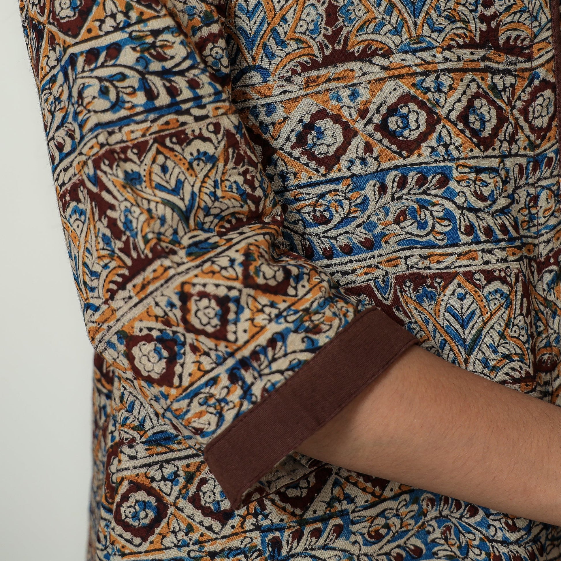Brown - Kalamkari Hand Block Printed Cotton A-Line Kurta 05