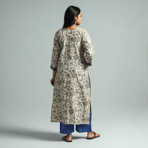 Beige - Pedana Kalamkari Block Printed Cotton Kurta with Palazzo Set