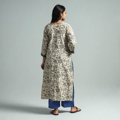 Beige - Pedana Kalamkari Block Printed Cotton Kurta with Palazzo Set