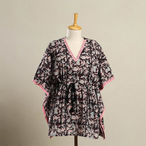 Black - Block Print Sanganeri Cotton Kaftan (Short) 16