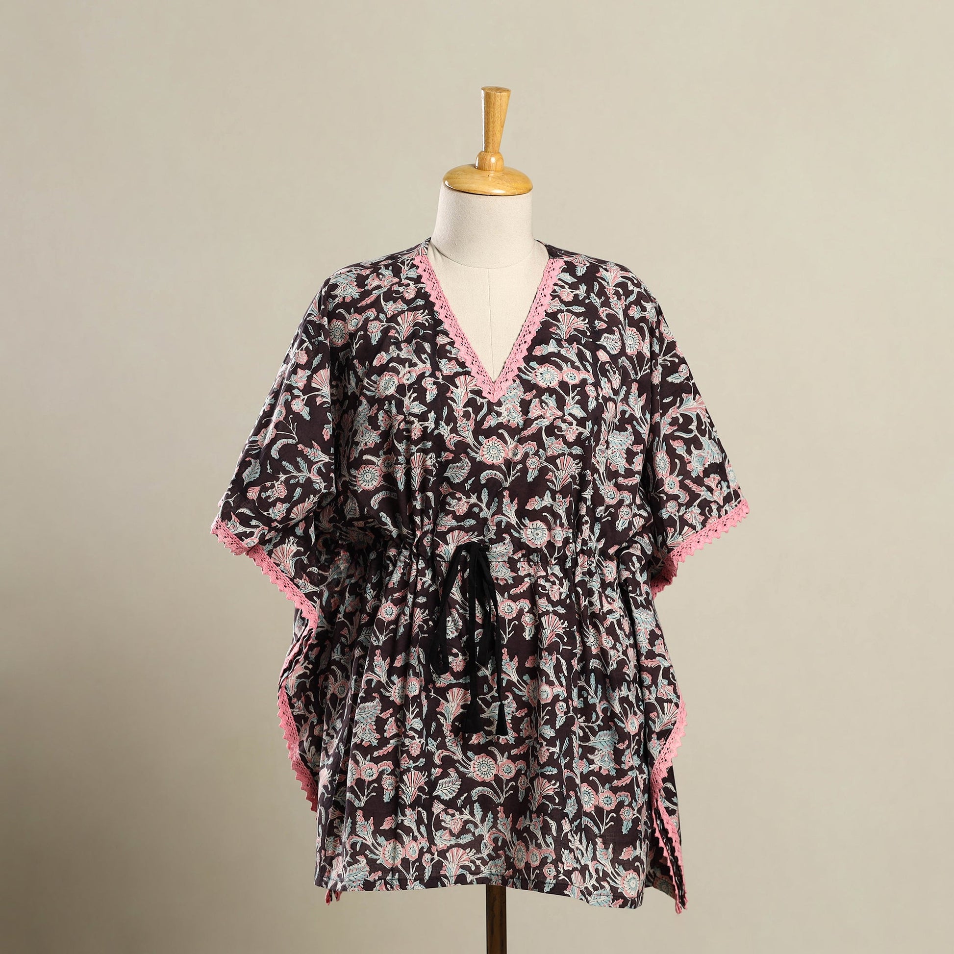 Black - Block Print Sanganeri Cotton Kaftan (Short) 16