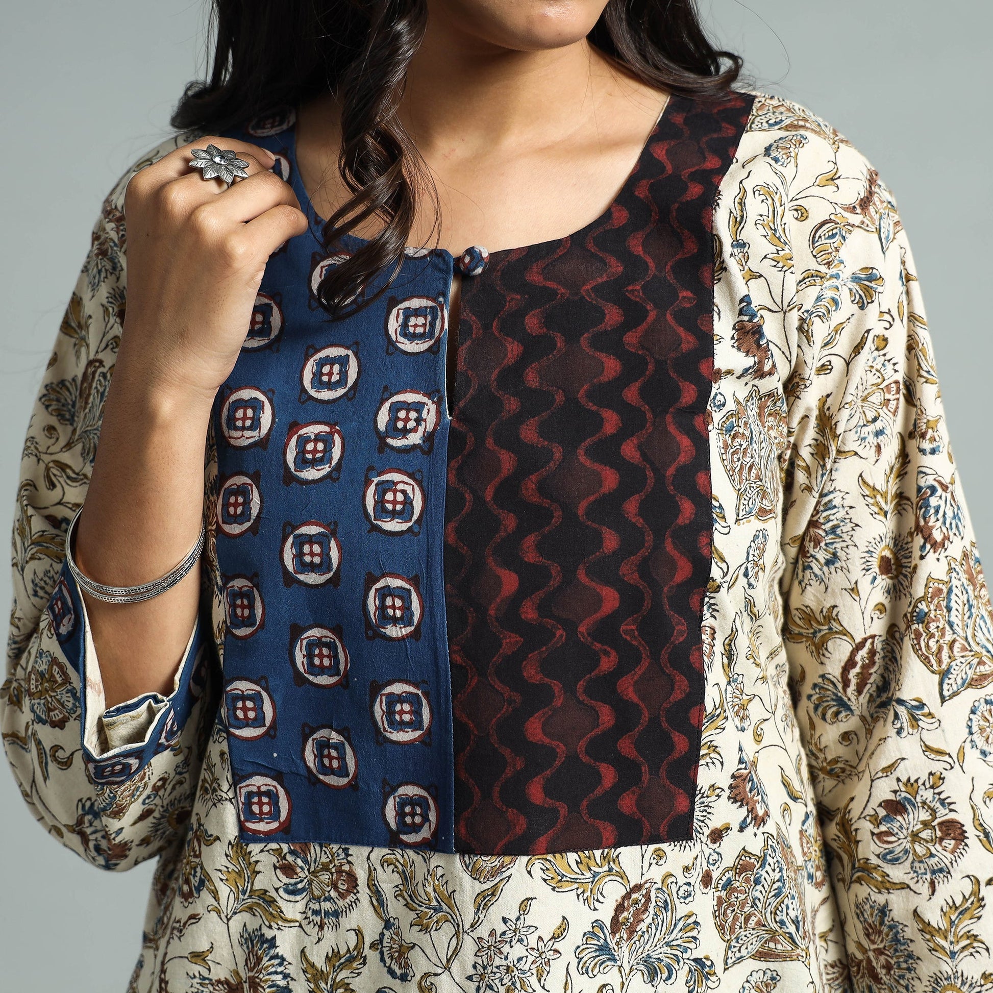 Beige - Pedana Kalamkari Block Printed Cotton Kurta with Palazzo Set