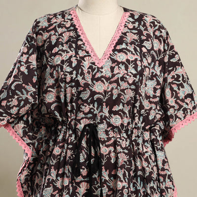 Black - Block Print Sanganeri Cotton Kaftan (Short) 16