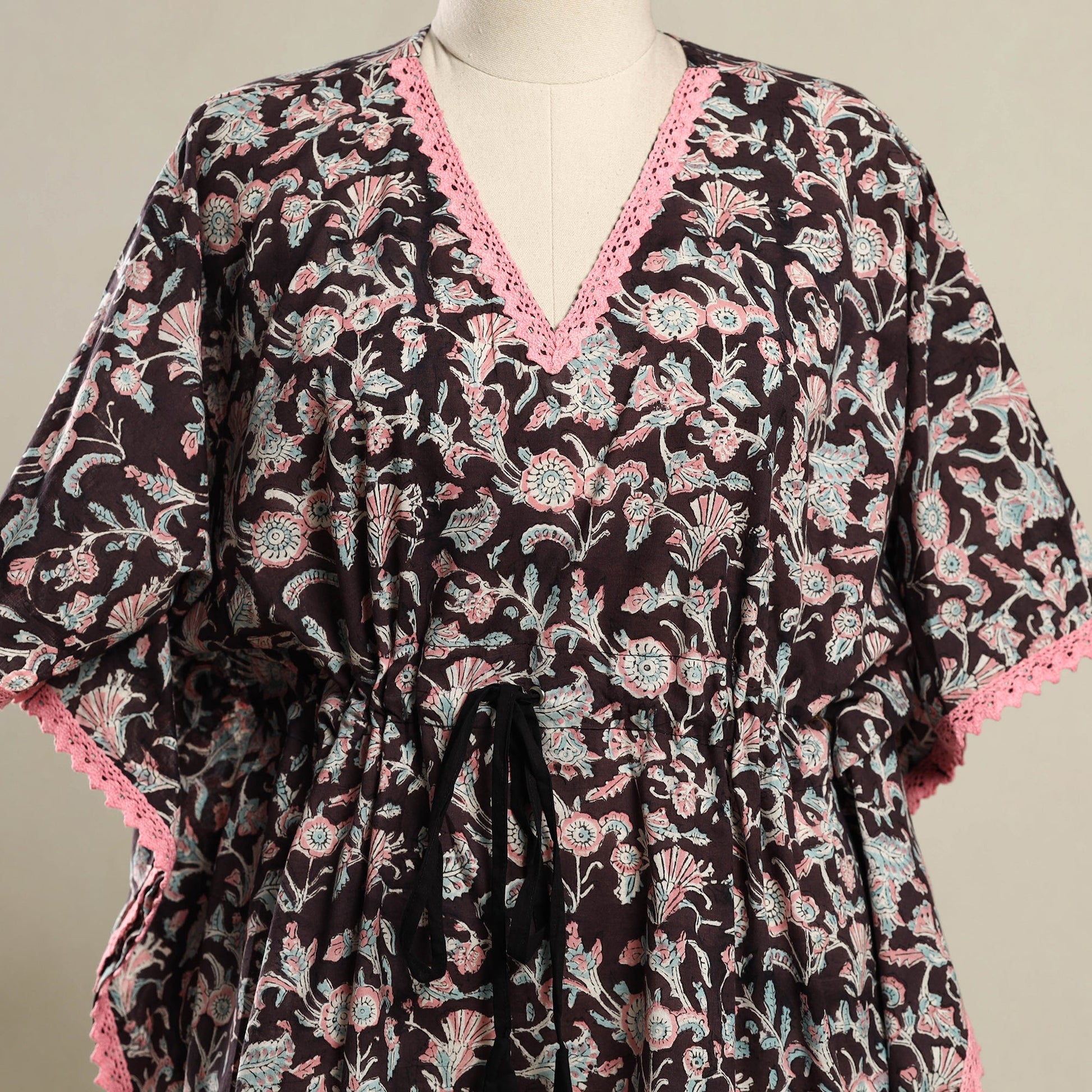 Black - Block Print Sanganeri Cotton Kaftan (Short) 16