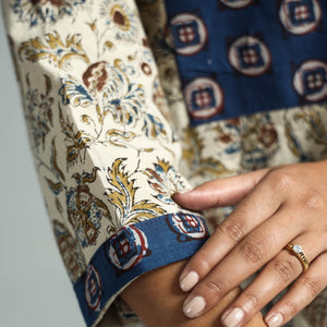 Beige - Pedana Kalamkari Block Printed Cotton Kurta with Palazzo Set