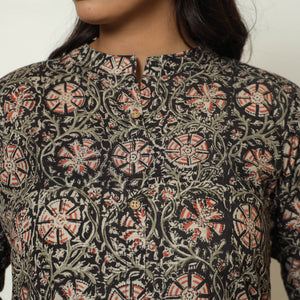 Black - Kalamkari Hand Block Printed Cotton A-Line Kurta 12