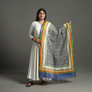 Black - Block Printed Chanderi Silk Bagru Dupatta 95