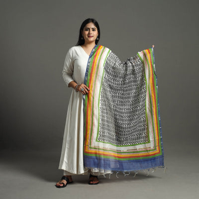 Black - Block Printed Chanderi Silk Bagru Dupatta 95