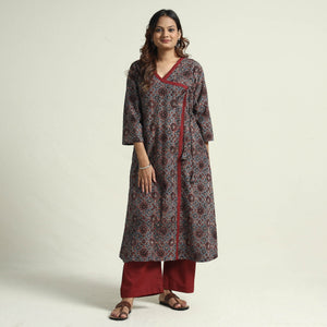 Blue - Block Print Cotton Flared Ajrakh Kurta with Palazzo Set