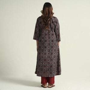 Blue - Block Print Cotton Flared Ajrakh Kurta with Palazzo Set