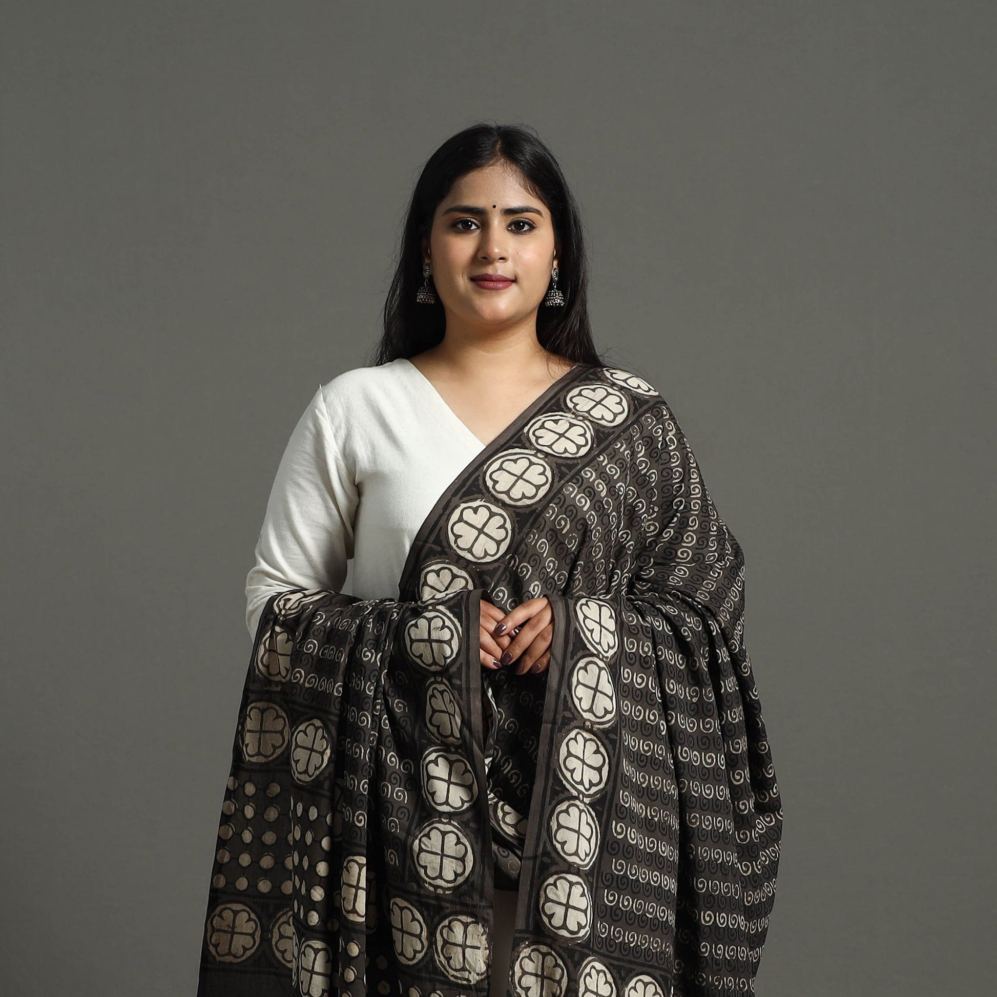 Brown - Natural Dyed Mul Cotton Akola Print Dupatta 04