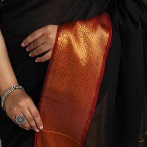 Black - Dharwad Cotton Saree with Zari Border