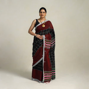 Black - Phulia Handloom Cotton Saree with Thread Buti 17