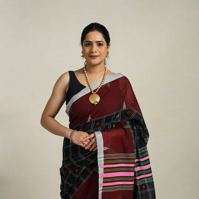 Black - Phulia Handloom Cotton Saree with Thread Buti 17