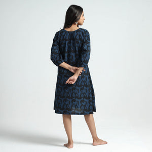 Black & Blue - Bindaas Art Block Printed Cotton Dress