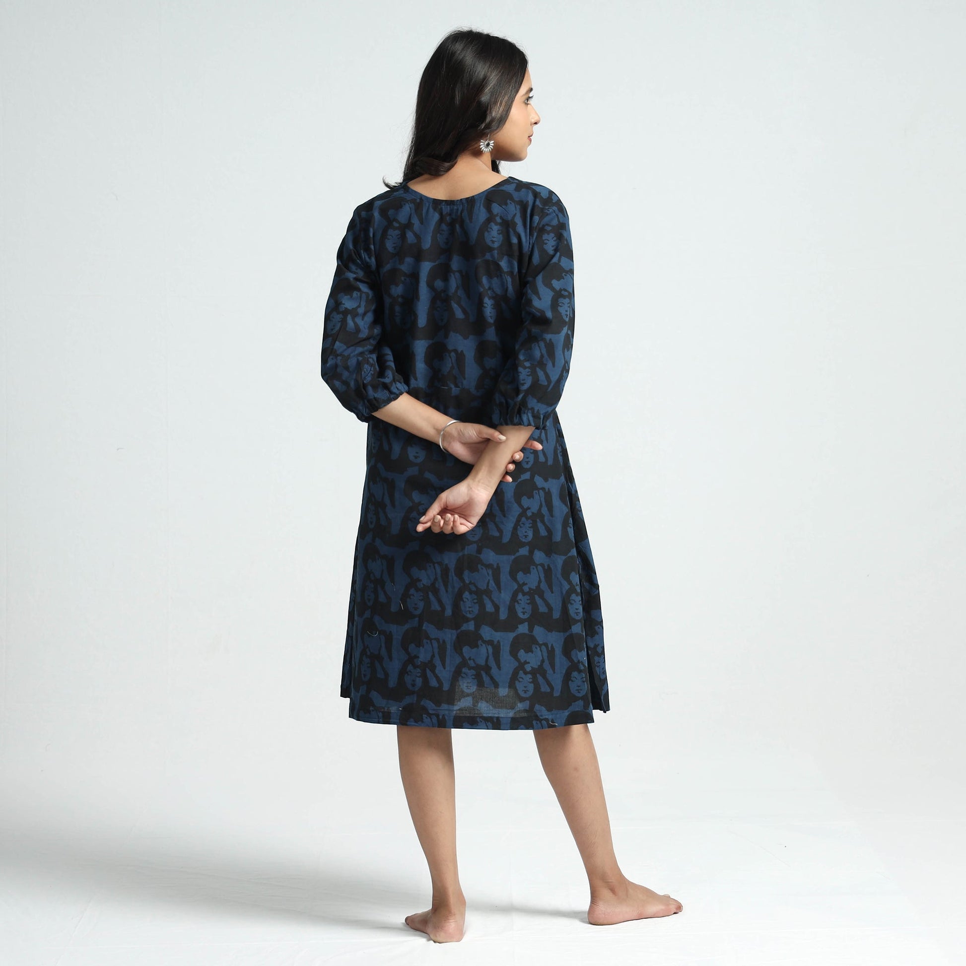 Black & Blue - Bindaas Art Block Printed Cotton Dress