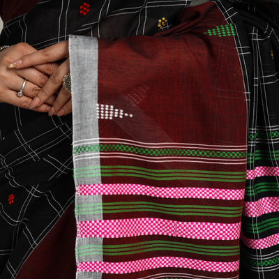 Black - Phulia Handloom Cotton Saree with Thread Buti 17