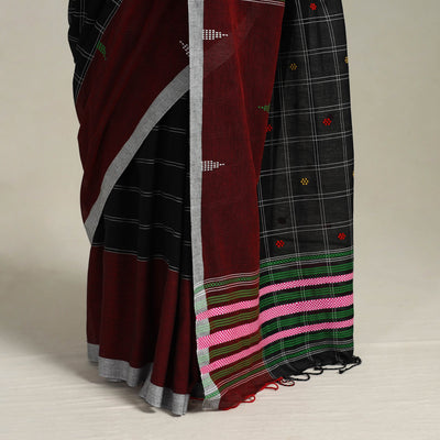 Black - Phulia Handloom Cotton Saree with Thread Buti 17