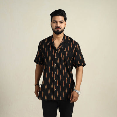 Black - Half Sleeve Men Cotton Pochampally Ikat Shirt 01