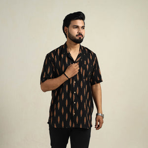 Black - Half Sleeve Men Cotton Pochampally Ikat Shirt 01