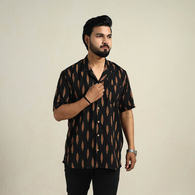 Black - Half Sleeve Men Cotton Pochampally Ikat Shirt 01