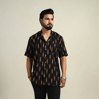 Black - Half Sleeve Men Cotton Pochampally Ikat Shirt 01