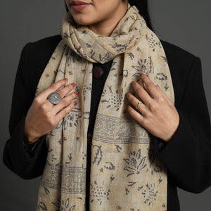 Beige  - Block Print Pedana Kalamkari Wool Stole 02