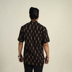 Black - Half Sleeve Men Cotton Pochampally Ikat Shirt 01
