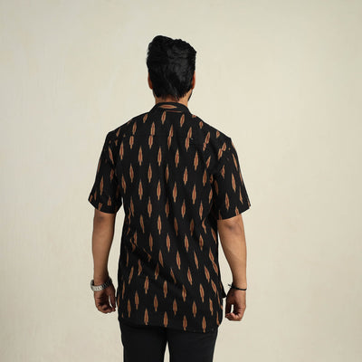 Black - Half Sleeve Men Cotton Pochampally Ikat Shirt 01
