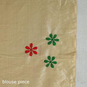 Beige - Bengal Silk Nakshi Kantha Hand Embroidery Saree 07