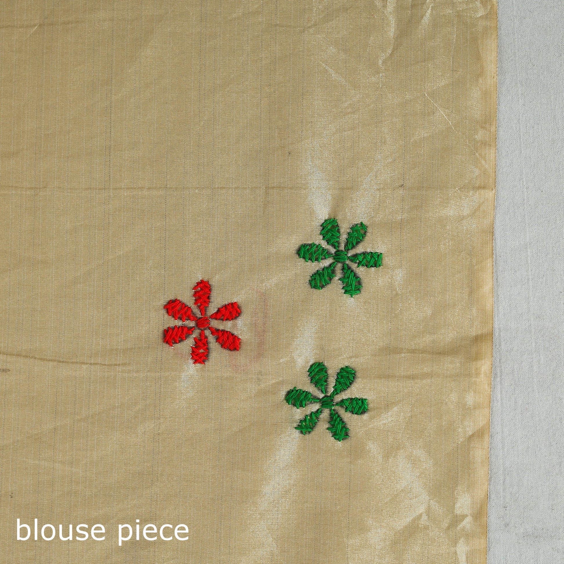 Beige - Bengal Silk Nakshi Kantha Hand Embroidery Saree 07