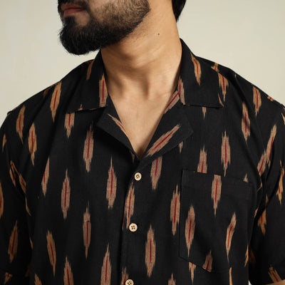 Black - Half Sleeve Men Cotton Pochampally Ikat Shirt 01